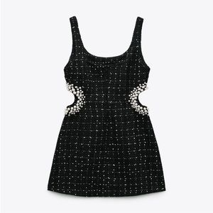 Zara Tweed Dress with Pearl Detailing